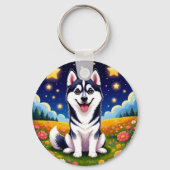 Speelse Siberische Husky Sleutelhanger (Achterkant)