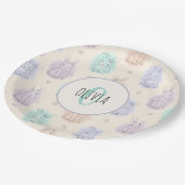 Speelse Sketch Bunnies Monogram Papieren Bordje (Gekanteld)