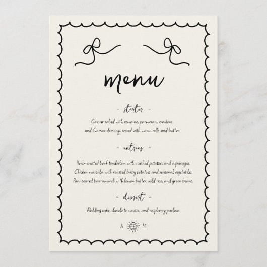 Speelse speelse retro handgetekende Franse bruilof Menu (Voorkant)