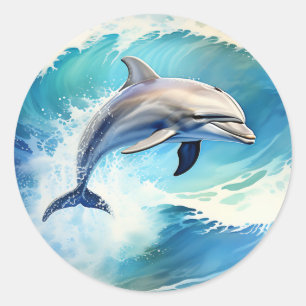Speelse Splash Dolfijn Ronde Sticker