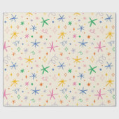 Speelse sterren en wervelingen kleurrijk patroon cadeaupapier (Vlak)