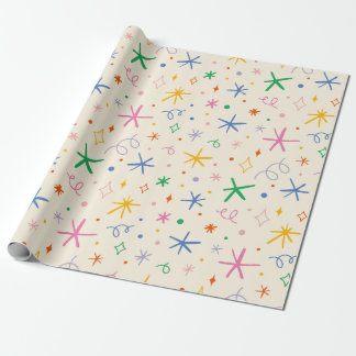Speelse sterren en wervelingen kleurrijk patroon cadeaupapier