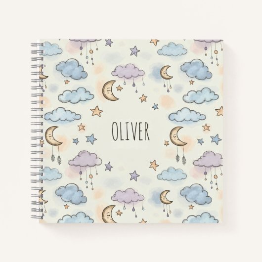 Speelse sterren, manen en pluizige wolken notitieboek (Voorkant)