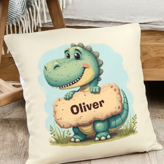 Speelse T-Rex met stenen naam bord Kussen