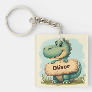 Speelse T-Rex met stenen naam bord Sleutelhanger