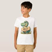 Speelse T-Rex met Stone Name Sign T-shirt (Voorkant volledig)