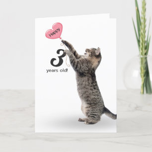 Speelse tabby kat voor 3e verjaardag kaart