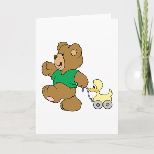 speelse teddybeer met speelgoed ducky kaart (Voorkant)