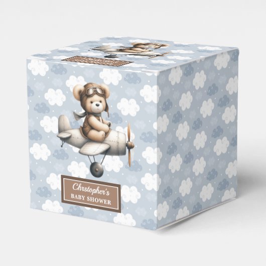 Speelse teddybeer piloot Baby shower gunstbox Bedankdoosjes (Voorkant Zijde)