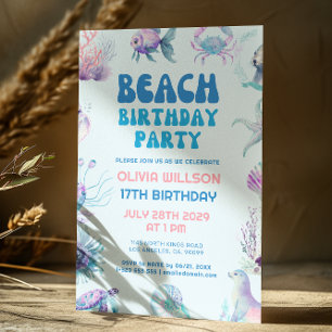Speelse Tropische Zomer Strand Verjaardagsfeest Kaart