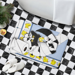 Speelse Tuxedo Kat Toiletpapier Chaos Blauw Geel Badmat