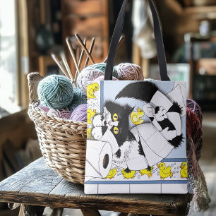 Speelse Tuxedo Kat Toiletpapier Chaos Blauw Geel Draagtas
