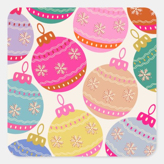 Speelse vintage kerstballen vierkante sticker (Voorkant)