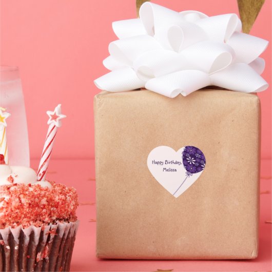 Speelse Violet Blush Balloon Happy Birthday Hart Sticker (Feest)