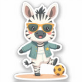Speelse Voetbal Zebra | Kawaii Sportster Sticker (Voorkant)