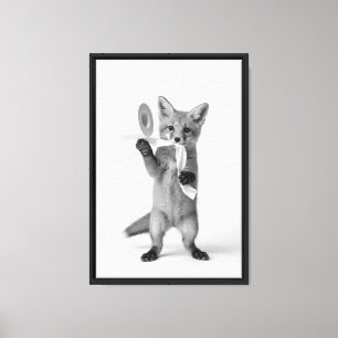 Speelse Vos Houdt Toiletpapier Minimalistische Wil Canvas Afdruk