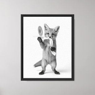 Speelse Vos Houdt Toiletpapier Minimalistische Wil Canvas Afdruk