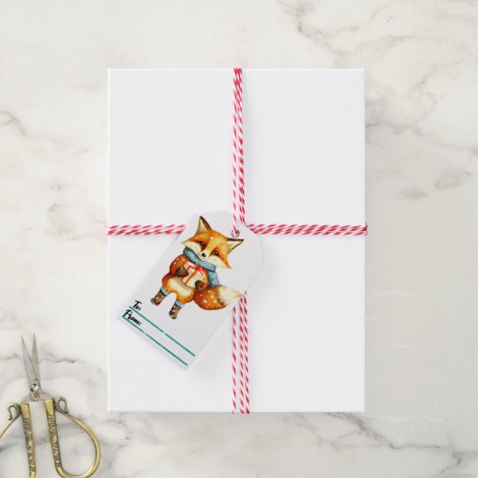Speelse vos kerstcadeau label cadeaulabel (Met Touw)