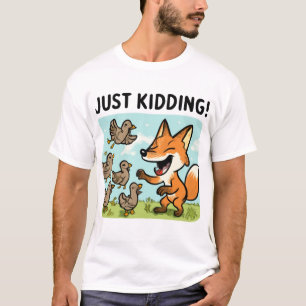 Speelse vos zegt "gewoon een grapje" tegen vogels t-shirt