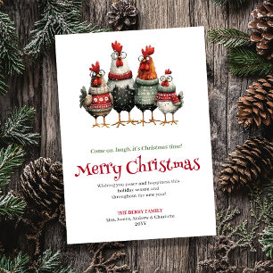 Speelse vreemde kippen Kerstkaart