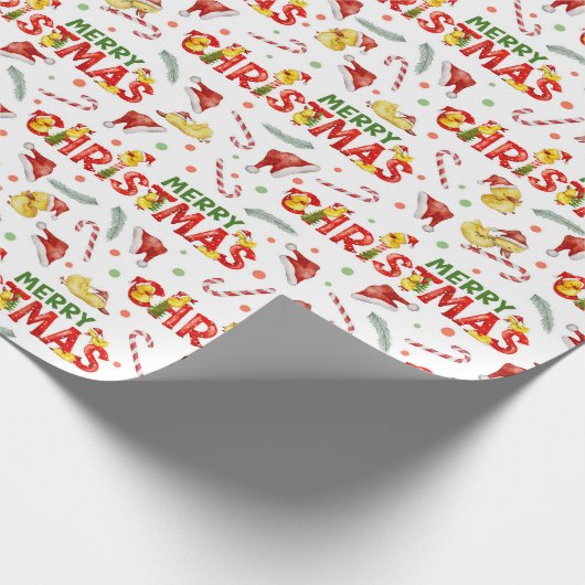 Speelse vrolijke kerst - Schattigee kerst Cadeaupapier (Hoek)