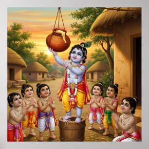 Speelse Warm Etnische Bala Krishna Boterdiefstal Poster