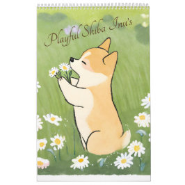 Speelse Waterverf AI Gegenereerde Shiba Inu Kalender