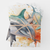 Speelse Waterverf dolfijnen en koraalrif Inpakpapier Vel (In situ)