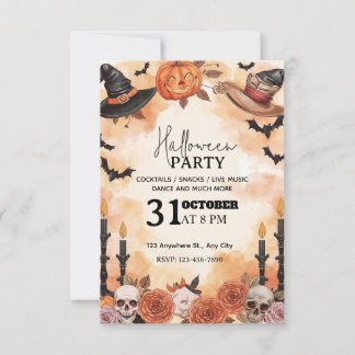 Speelse Waterverf Halloween-feestuitnodiging Kaart