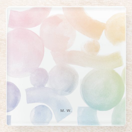 Speelse Waterverf Patroon Onderzetter met Initiale (Voorkant)