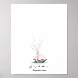 Speelse Waterverf Ship Fingerprint Gastenboek Poster
