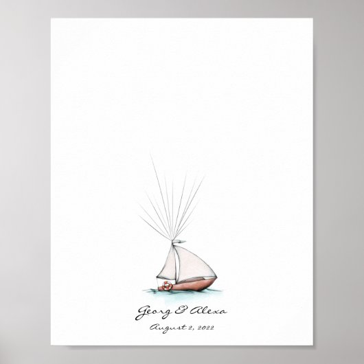 Speelse Waterverf Ship Fingerprint Gastenboek Poster (Voorkant)