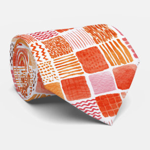 Speelse waterverf vierkanten Warm Boho Abstract Stropdas