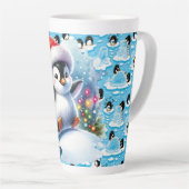 Speelse winterpinguïns latte mok (Rechterhoek)