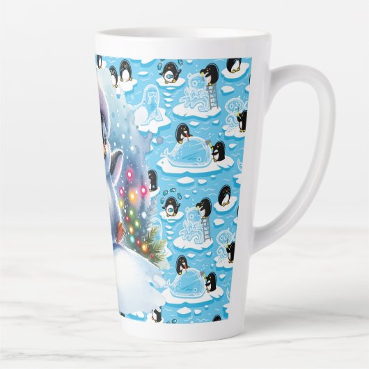 Speelse winterpinguïns latte mok (Rechts)