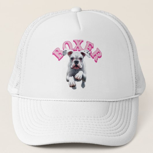 Speelse witte bokser hond trucker pet (Voorkant)
