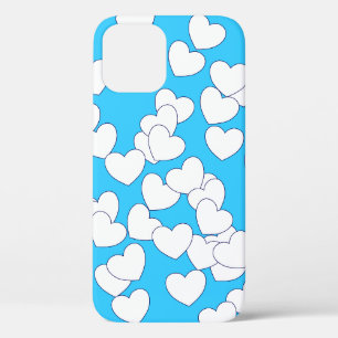 Speelse witte harten op mooie blauw iPhone 12 pro hoesje