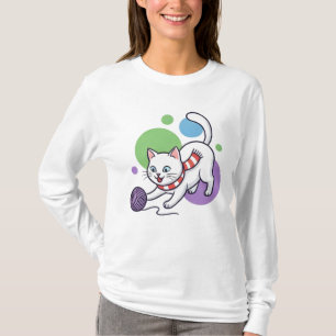 Speelse Witte Kat Met Garenspool T-shirt