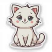 Speelse witte kitten – Chibi sticker (Voorkant)