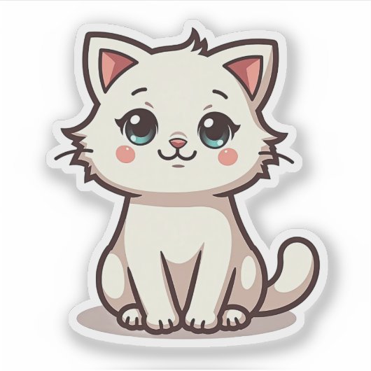 Speelse witte kitten – Chibi sticker (Voorkant)