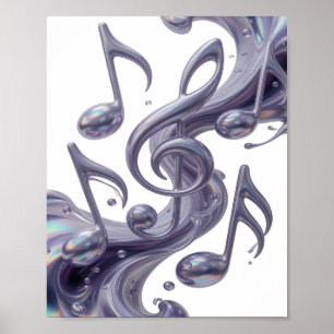 Speelse Zilveren MUSIC IN MOTION Artistiek Motief Poster