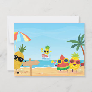 Speelse zomerse strand grappige cartoon fruit  briefkaart
