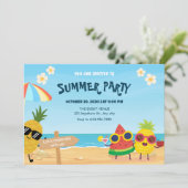 Speelse zomerstrand cartoon fruit kaart (Staand voorkant)