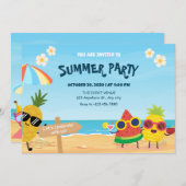 Speelse zomerstrand cartoon fruit kaart (Voorkant / Achterkant)