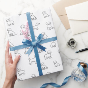 Speelse zwart-wit handgetekende hondenpatroon cadeaupapier