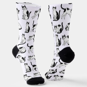 Speelse zwart-wit tuxedo kattenpatroon sokken