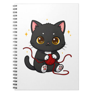 Speelse Zwarte Kat Chibi Ontwerp Notitieboek