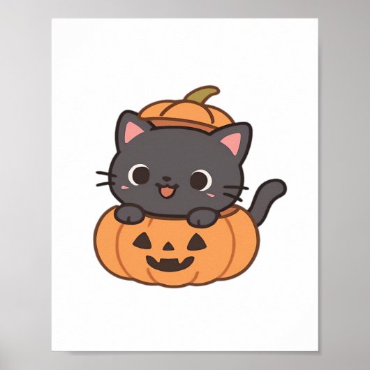 Speelse zwarte kat die uit pompoen T-shirt springt Poster (Voorkant)
