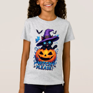 Speelse Zwarte Kat In Heksenhoed Voor Halloween T-shirt