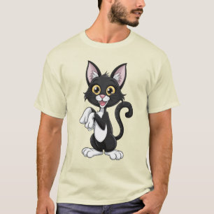Speelse Zwarte Kat met Heldere Gele Ogen T-shirt